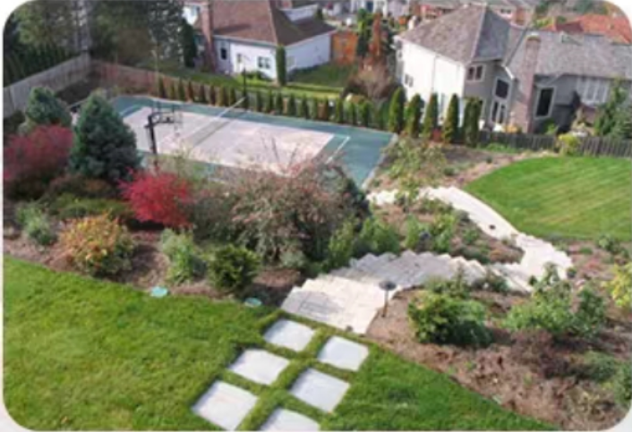 Small yards and gardens mowing scene